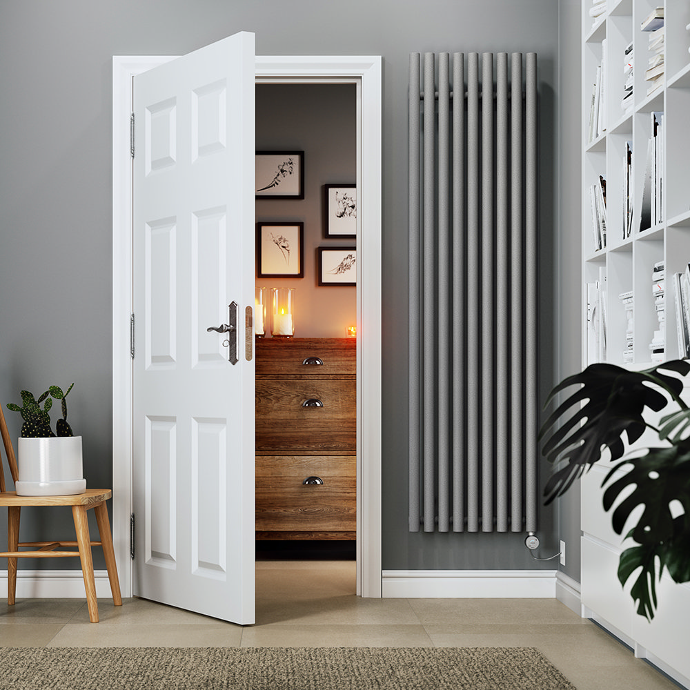 Terma Rolo Room E H1800 x W480mm Salt & Pepper Electric Only Towel Rail with MOA Blue Element