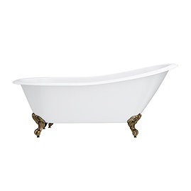 Thames Cast Iron Bath with Antique Brass Feet (1700 x 780mm Slipper Flat Rim)