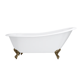 Thames Cast Iron Bath with Antique Brass Feet (1700 x 780mm Slipper Flat Rim)