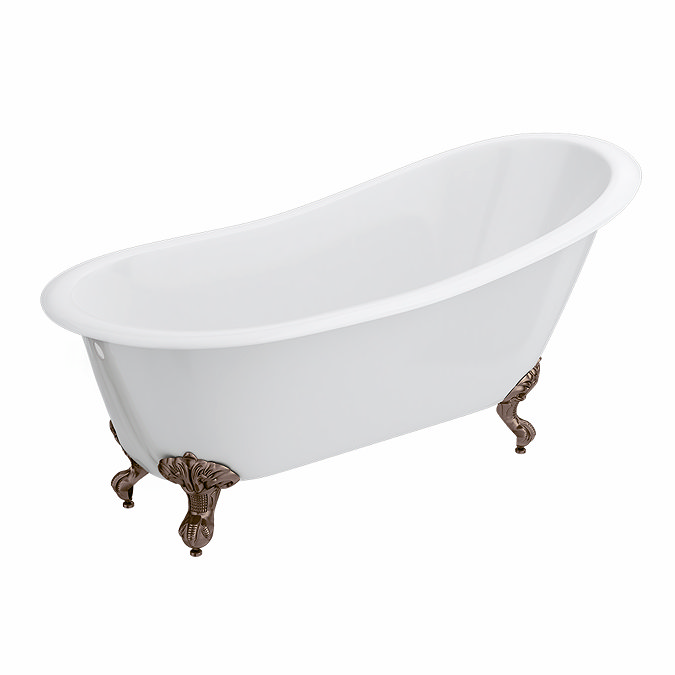 Thames Cast Iron Bath with Antique Copper Feet (1700 x 780mm Slipper Flat Rim)