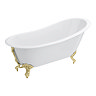Thames Cast Iron Bath with Brushed Brass Feet (1700 x 780mm Slipper Flat Rim)