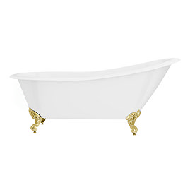 Thames Cast Iron Bath with Brushed Brass Feet (1700 x 780mm Slipper Flat Rim)