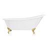 Thames Cast Iron Bath with Brushed Brass Feet (1700 x 780mm Slipper Flat Rim)