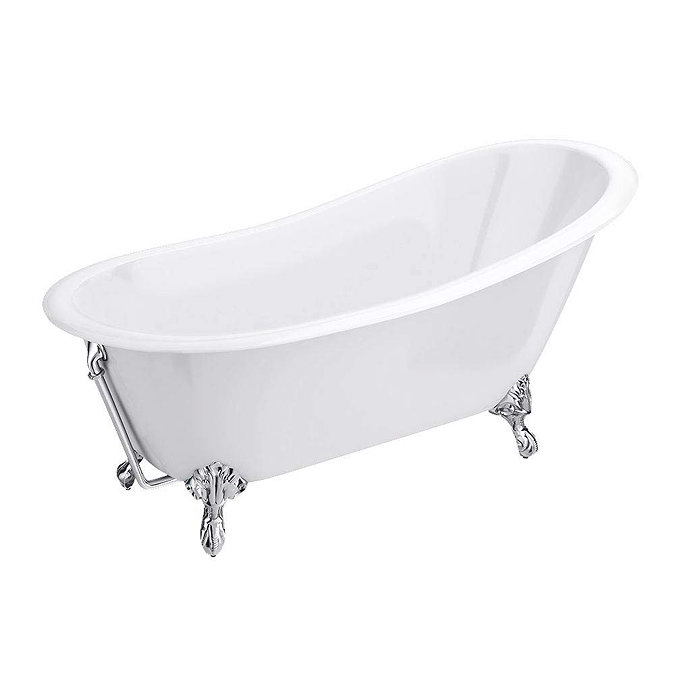 Thames Cast Iron Bath with Chrome Feet (1700 x 780mm Slipper Flat Rim)  In Bathroom Large Image