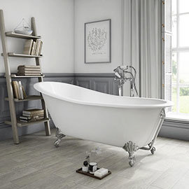 Thames Cast Iron Bath with Chrome Feet (1700 x 780mm Slipper Flat Rim) Medium Image