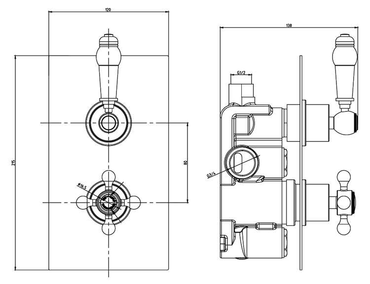 Thames Traditional Shower Package with Concealed Valve and Wall-Mounted 8" AirTec Head