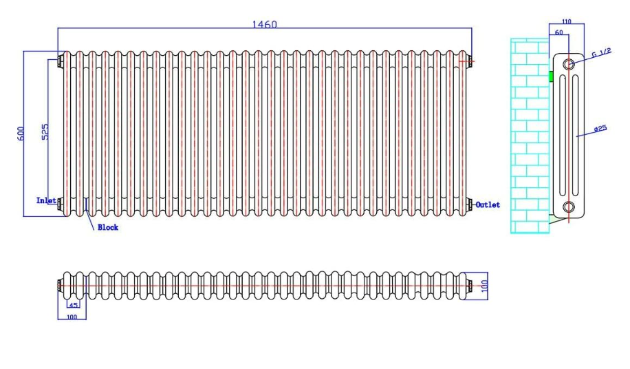 The Heating Co. Corso 600 x 1460mm Raw Metal 3 Column Radiator