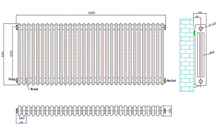 The Heating Co. Corso 600 x 1490mm White 3 Column Radiator