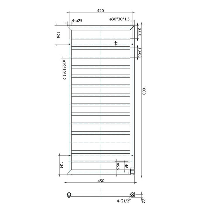 The Heating Co. Lagos Chrome 1000 x 450mm Heated Towel Rail