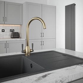 The Tap Factory Vibrance Duo Kitchen Mixer Tap - Brushed Brass & Grey