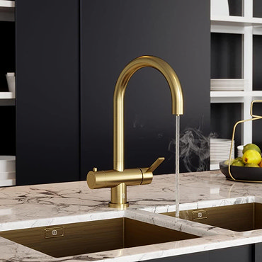 The Tap Factory Milla Brushed Brass 4 in 1 Instant Hot Water Tap  Profile Large Image