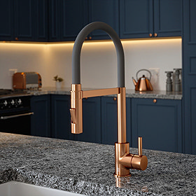 The Tap Factory Vibrance Tube Kitchen Tap with Spray Function - Brushed Copper & Blade Grey Large Im