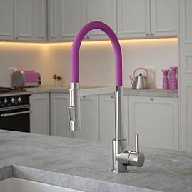 The Tap Factory Vibrance Tube Kitchen Tap with Spray Function - Brushed Nickel & Mulberry Wine Large