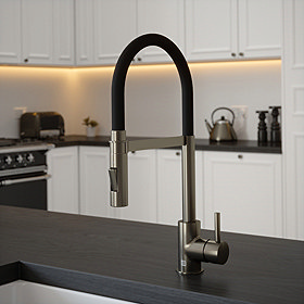 The Tap Factory Vibrance Tube Kitchen Tap with Spray Function - Gun Metal & Black Velvet Large Image