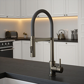 The Tap Factory Vibrance Tube Kitchen Tap with Spray Function - Gun Metal & Blade Grey Large Image