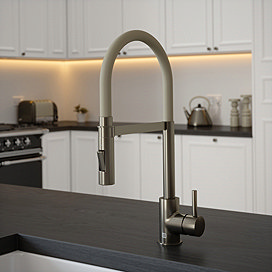 The Tap Factory Vibrance Tube Kitchen Tap with Spray Function - Gun Metal & Bone Ivory Large Image