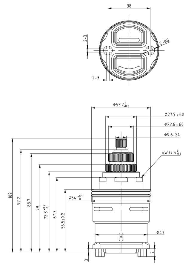 Thermostatic Cartridge 103 x 51mm - 24 Splines