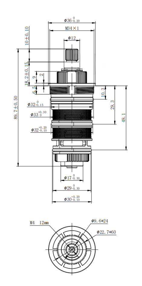 Thermostatic Cartridge 90 x 33mm - 28 Splines