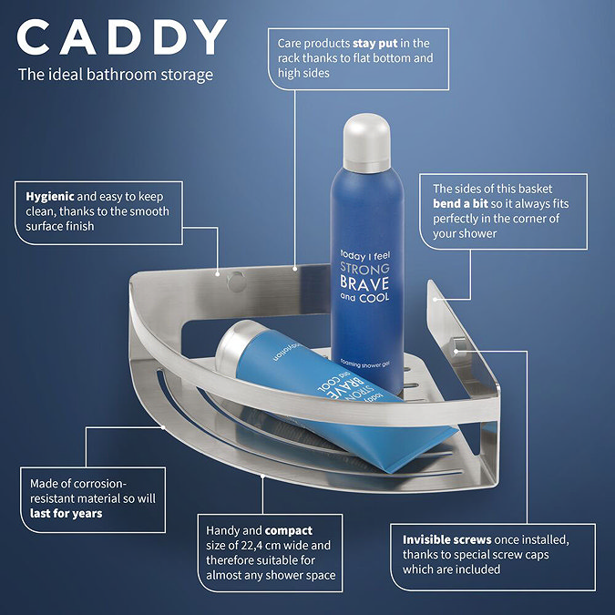 Tiger Caddy Large Corner Shower Basket - Brushed Stainless Steel Profile Large Image