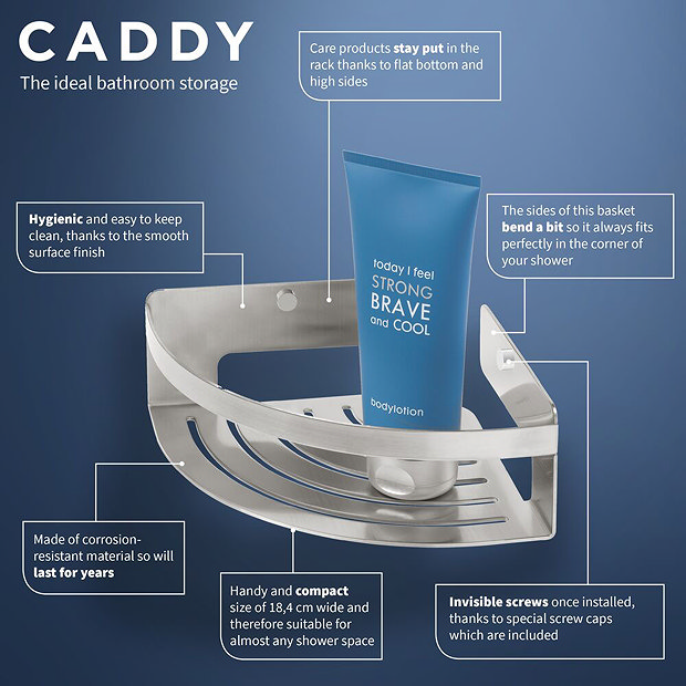 Tiger Caddy Small Corner Shower Basket Brushed Stainless Steel