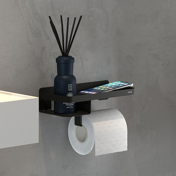 Tiger Caddy Toilet Roll Holder with Shelf - Black  additional Large Image