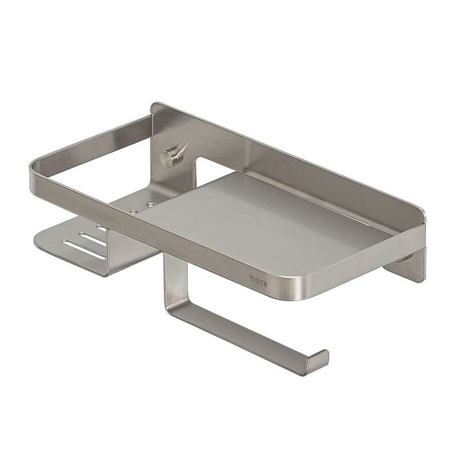 Tiger Caddy Toilet Roll Holder with Shelf - Brushed Stainless Steel  Standard Large Image