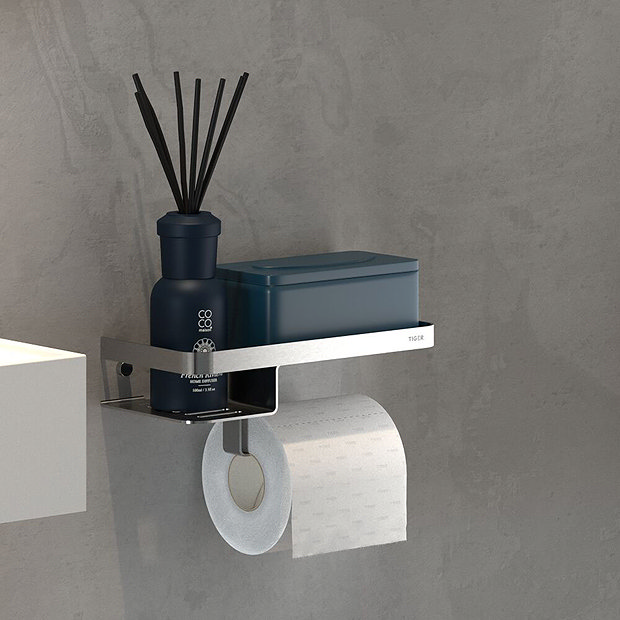 Tiger Caddy Toilet Roll Holder with Shelf - Brushed Stainless Steel  additional Large Image