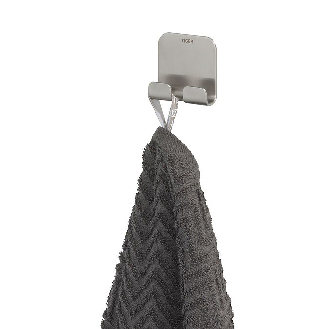 Tiger Colar Double Towel Hook - Brushed Stainless Steel In Bathroom Large Image