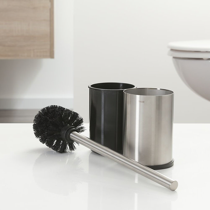 Tiger Colar Freestanding Toilet Brush & Holder - Brushed Stainless Steel  Feature Large Image