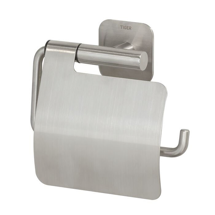 Tiger Colar Toilet Paper Holder with Cover - Brushed Stainless Steel  In Bathroom Large Image