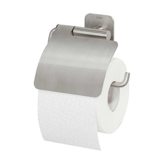 Tiger Colar Toilet Paper Holder with Cover - Brushed Stainless Steel Large Image