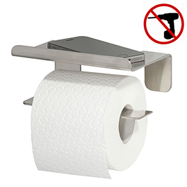 Tiger Colar Toilet Roll Holder with Shelf - Brushed Stainless Steel Medium Image