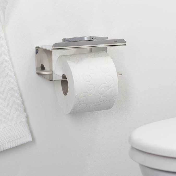 Tiger Colar Toilet Roll Holder with Shelf - Polished Stainless Steel additional Large Image