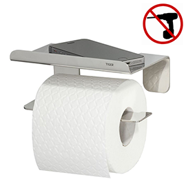 Tiger Colar Toilet Roll Holder with Shelf - Polished Stainless Steel Medium Image