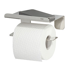 Tiger Colar Toilet Roll Holder with Shelf - Polished Stainless Steel Large Image