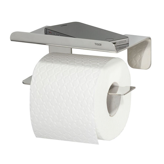 Tiger Colar Toilet Roll Holder with Shelf - Polished Stainless Steel Large Image