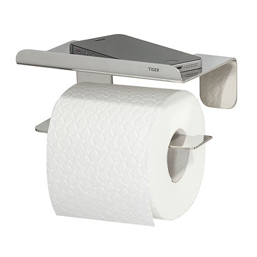 Tiger Colar Toilet Roll Holder with Shelf - Polished Stainless Steel  Profile Large Image