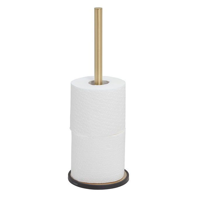 Tiger Tune Freestanding Spare Toilet Roll Holder - Brushed Brass/Black Large Image