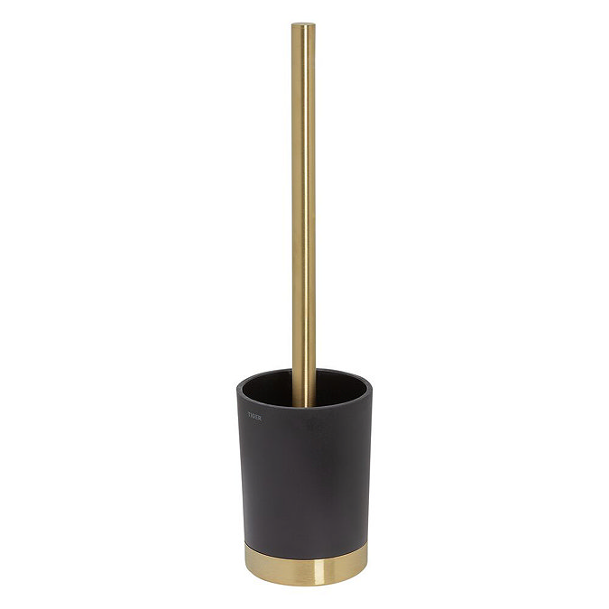 Tiger Tune Freestanding Toilet Brush & Holder - Brushed Brass/Black Large Image