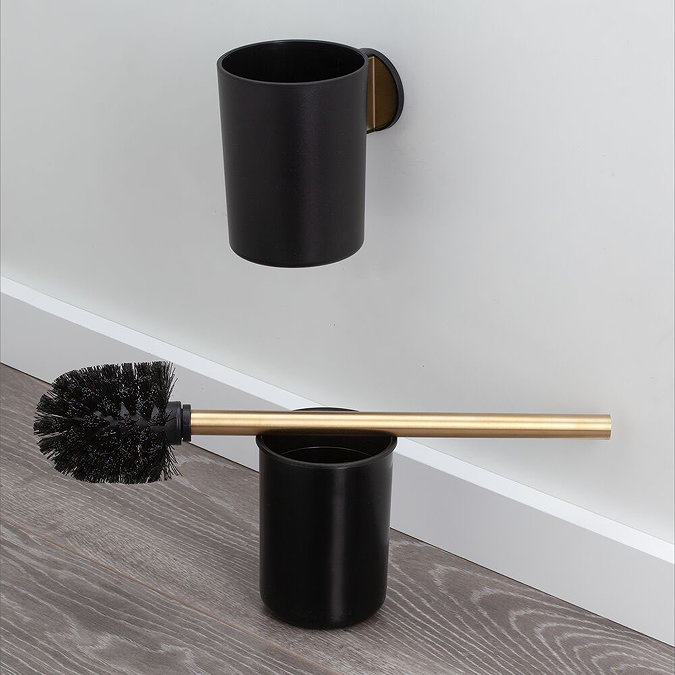 Tiger Tune Swivel Toilet Brush & Holder - Brushed Brass/Black  additional Large Image