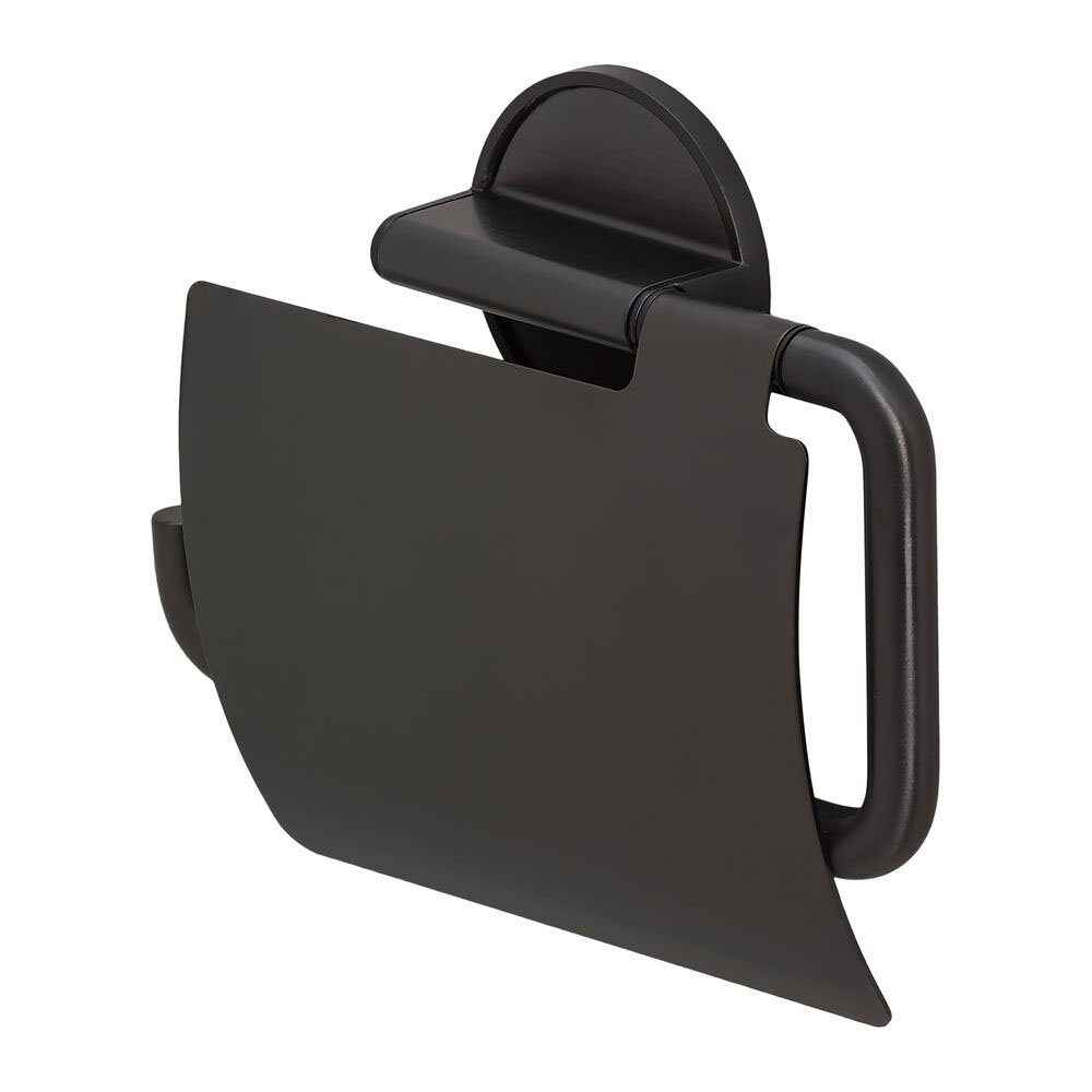 Tiger Tune Toilet Roll Holder with Cover - Brushed Black Metal/Black  Standard Large Image