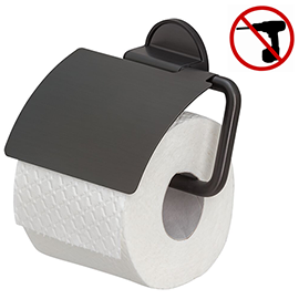 Tiger Tune Toilet Roll Holder with Cover - Brushed Black Metal/Black Medium Image