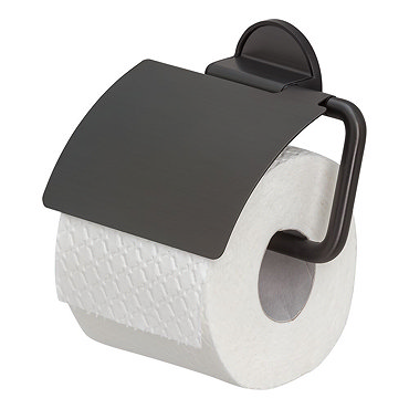 Tiger Tune Toilet Roll Holder with Cover - Brushed Black Metal/Black  Profile Large Image