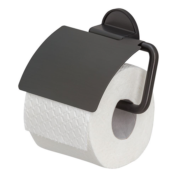 Tiger Tune Toilet Roll Holder with Cover - Brushed Black Metal/Black Large Image