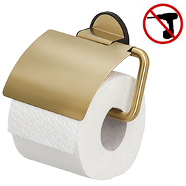 Tiger Tune Toilet Roll Holder with Cover - Brushed Brass/Black Medium Image