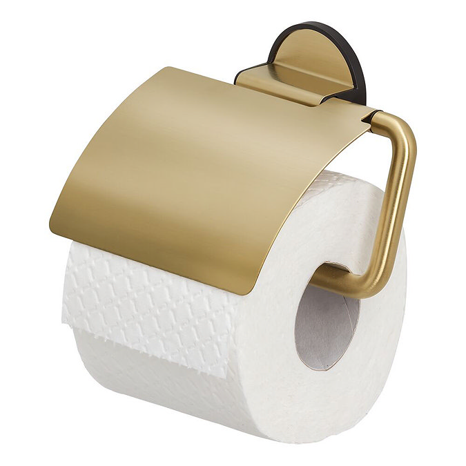 Tiger Tune Toilet Roll Holder with Cover - Brushed Brass/Black Large Image