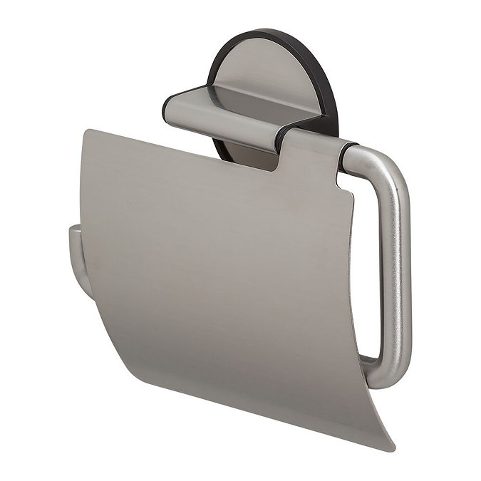 Tiger Tune Toilet Roll Holder with Cover - Brushed Stainless Steel/Black Standard Large Image
