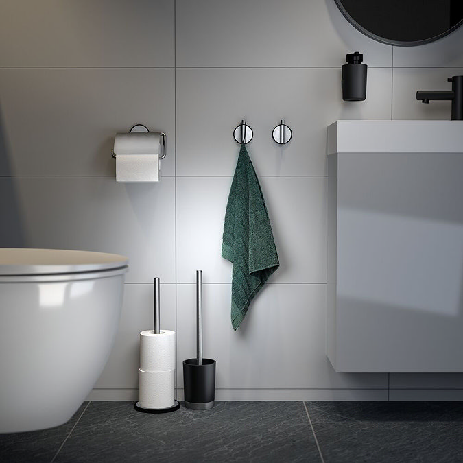 Tiger Tune Toilet Roll Holder with Cover - Brushed Stainless Steel/Black In Bathroom Large Image
