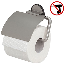 Tiger Tune Toilet Roll Holder with Cover - Brushed Stainless Steel/Black Medium Image