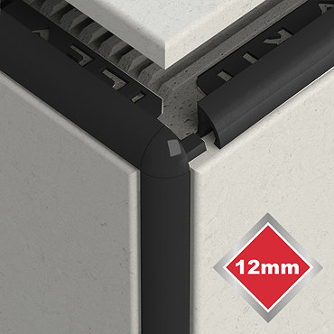 Tile Rite 12mm Black PVC Tile Trim Corners (Pair)  Profile Large Image
